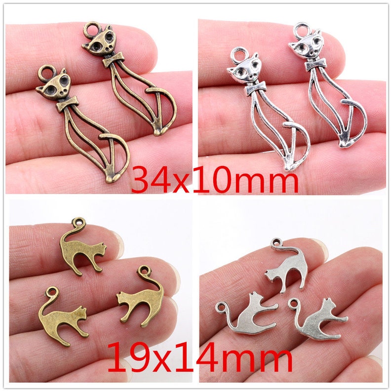 10/2/15/20pcs Antique Bronze et Antique Silver Plaqué Chat Handmade Charms Pendentif: DIY pour collier de bracelet image 4