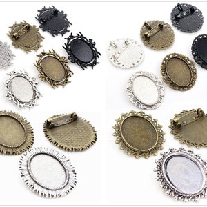5pcs 18x25mm Inner Size Antique Silver Bronze Black Colors Plated Brooch Pin Classic Style Cameo Cabochon Base Setting
