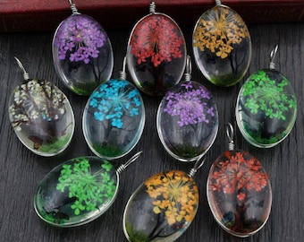 5 stks 34x18mm hete verkoop sieraden kristal ovaal glas echte gedroogde bloem hart ketting hanger kettingen voor vrouwen