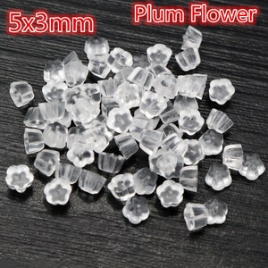 400pcs 53mm And 42mm plastic Earring Back Plug Cap Nail Accessories Anti-allergic Anti-inflammatory DIY Jewelry Accessories 5x3mm Plum Flower