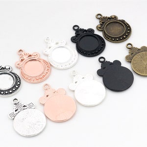 20pcs 12mm Inner Size 5 Colors Fashion Style Cabochon Base Cameo Setting Charms Pendant zdjęcie 1