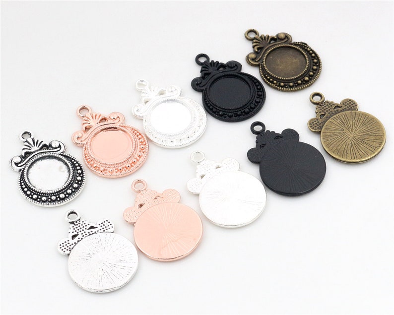 20pcs 12mm Inner Size 5 Colors Fashion Style Cabochon Base Cameo Setting Charms Pendant image 1