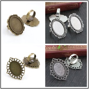 18x25mm 5pcs Antique Silver/Bronze/Gold Plated Brass Oval Adjustable Ring Setting Blank/Base,Fit 18x25mm Glass Cabochons zdjęcie 4