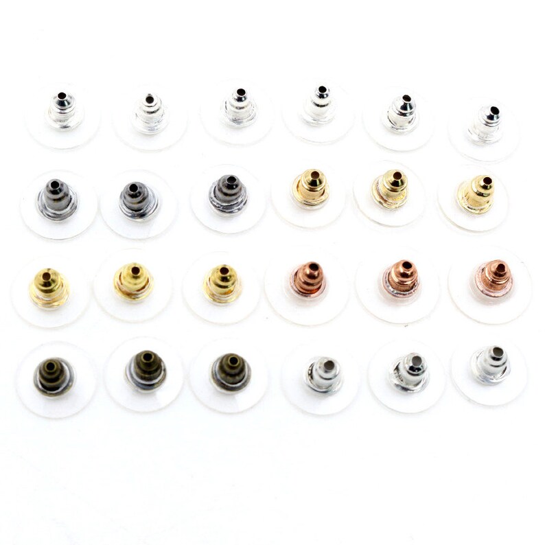 100pcs 11x6mm Plastic Metal Earring Backs Bullet Stoppers Earnuts Ear Plugs Gold Silver Plated Findings Jewelry Accessories image 3