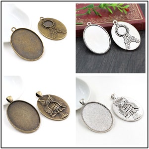 5pcs 30x40mm Taille intérieure Antique Argent et Bronze Cabochon Base Réglage Charmes Pendentif image 2