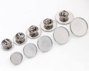 10pcs 6/8/1012/14/16/18/20/25mm Taille intérieure En acier inoxydable Matériau Broche Style Cabochon Base Blank Cufflink Spacer Settings Tie Tack Pins