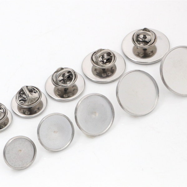 10pcs 6/8/1012/14/16/18/20/25mm Inner Size Stainless Steel Material Brooch Style Cabochon Base Blank Cufflink Spacer Settings Tie Tack Pins