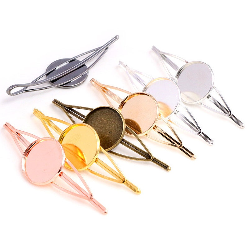 10pcs 20mm High Quality Bronze and Silver Plated Copper Material Hairpin Hair Clips Hairpin Base Setting Cabochon Cameo image 1
