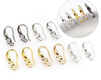 10pcs 18x8mm with Zircon Earring Hooks Wires Brass Material DIY Jewelry Making Accessories Handmade Earrings Findings