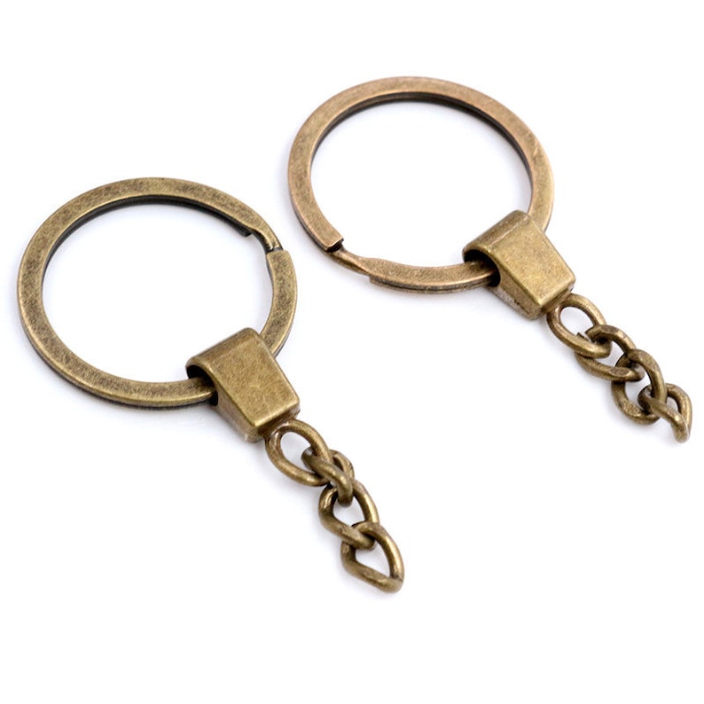 10pcs/lot Key Ring Taille de lanneau: 30mm Porte-clés Rhodium Bronze Gold Plaqué 50mm Long Round Split Keychain Keyrings Wholesale Bronze
