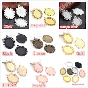 10pcs 18x25mm 13x18mm 20pcs Inner Size 6 Colors Plated Classic Style Cameo Cabochon Base Setting Charms Pendant necklace findings image 2