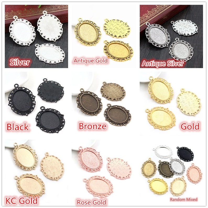 10pcs 18x25mm 13x18mm 20pcs Inner Size 6 Colors Plated Classic Style Cameo Cabochon Base Setting Charms Pendant necklace findings image 2