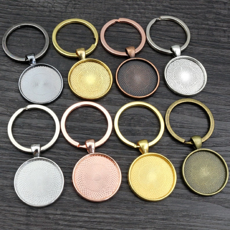 5 Stück Schlüsselbund mit Anhänger Lünette Blank Fit 20 25 30mm Cameo Glas Cabochon Basis Einstellung DIY Keychain Schlüsselanhänger Zubehör Bild 6