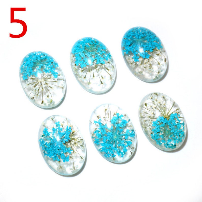 New Fashion 10pcs Fit 18x25mm Blue White And White Yellow And Green Yellow and Red Natural Dried Flowers Cabochons Cameo 5