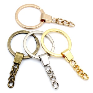 10pcs/lot Key Ring Taille de lanneau: 30mm Porte-clés Rhodium Bronze Gold Plaqué 50mm Long Round Split Keychain Keyrings Wholesale Random Mixed