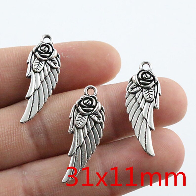 50/6/1/10/pcs 18x5/51x17/108x38/33x12/31x11/21x8mm/ Antique Silver Wings Feathers Charm image 4