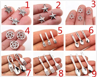 20 / 50pcs Star Spoon Fork Pendentif Charm Antique Argent Plaqué Métal Charms DIY Bijoux Fabrication Accessoires