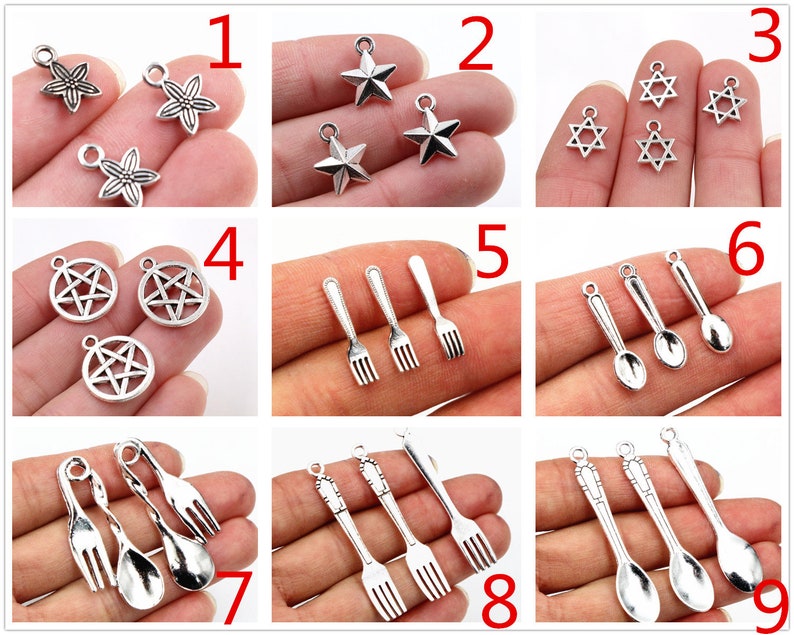 20/50pcs Star Spoon Fork Pendant Charm Antique Silver Plated Metal Charms DIY Jewelry Making Accessories imagen 1