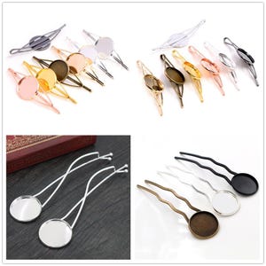 5pcs 20mm High Quality Bronze and Silver Plated Copper Material Hairpin Hair Clips Hairpin Base Setting Cabochon Cameo