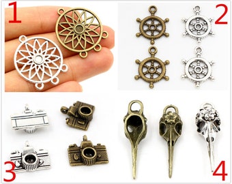 10/30/8/4pcs Antique Argent Et Bronze Plaqué Crelow Bec Tête de Crâne / Vélo / Gouvernail / Caméra Charms faits à la main Pendentif: DIY pour collier bracelet