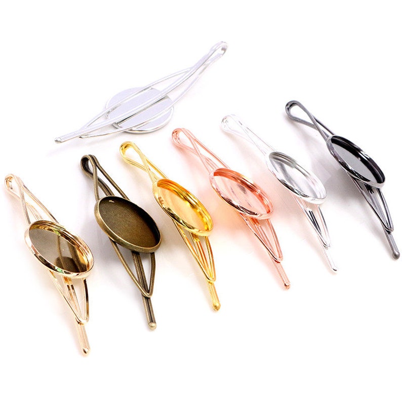 10pcs 20mm High Quality Bronze and Silver Plated Copper Material Hairpin Hair Clips Hairpin Base Setting Cabochon Cameo image 2