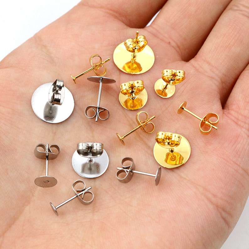 50-100pcs/lot Gold Stainless Steel Earring Studs Blank Post Base Pins With Earring Plug Findings Ear Back For DIY Jewelry Making image 6