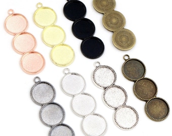 10pcs 12mm Taille intérieure Trois Caméo Cabochon Blank Base Cadre Pendentif Plateaux De Lunette DIY Collier Pendentif Bijoux Découvertes