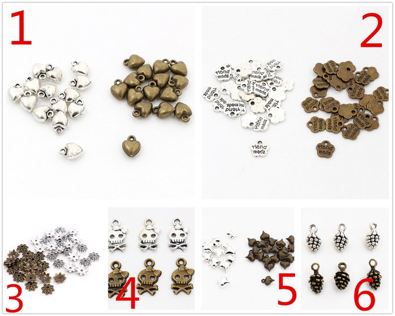 30/50/40pcs Antique Silver and Bronze Plated Heart Handmade Charms Pendant:DIY for bracelet necklace image 1