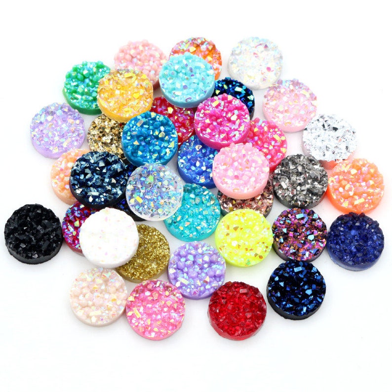 40pcs/Lot 8mm 10mm 12mm Natural ore Style Flat back Resin Cabochons For Bracelet Earrings accessories Mix