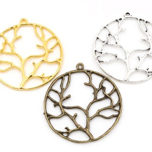 10pcs 40mm Antique Silver and Bronze and Gold Colors Plated Tree Style Handmade Charms Pendant:DIY for bracelet necklace image 1