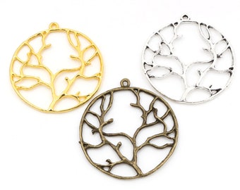 10pcs 40mm Antique Silver and Bronze and Gold Colors Plated Tree Style Handmade Charms Pendant:DIY for bracelet necklace-