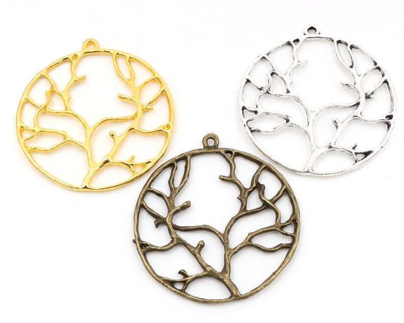 10pcs 40mm Antique Silver and Bronze and Gold Colors Plated Tree Style Handmade Charms Pendant:DIY for bracelet necklace image 1