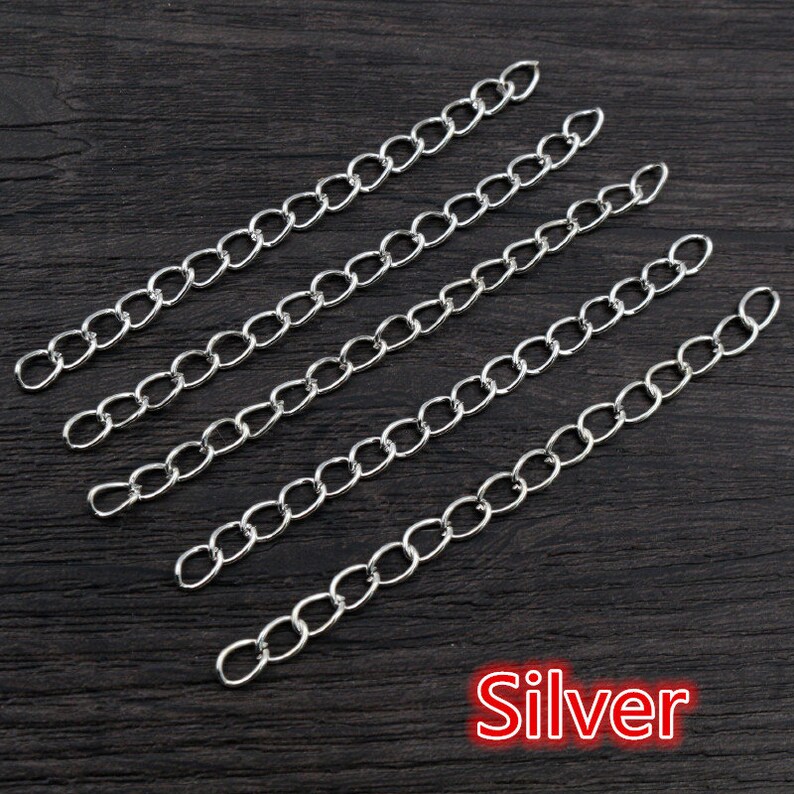 50pcs / lot 50mm 70mm 5x4mm Collier Extension Chaîne En Vrac Bracelet Chaînes Étendues Extension de Queue Pour Bricolage Bijoux Faire Des Découvertes silver