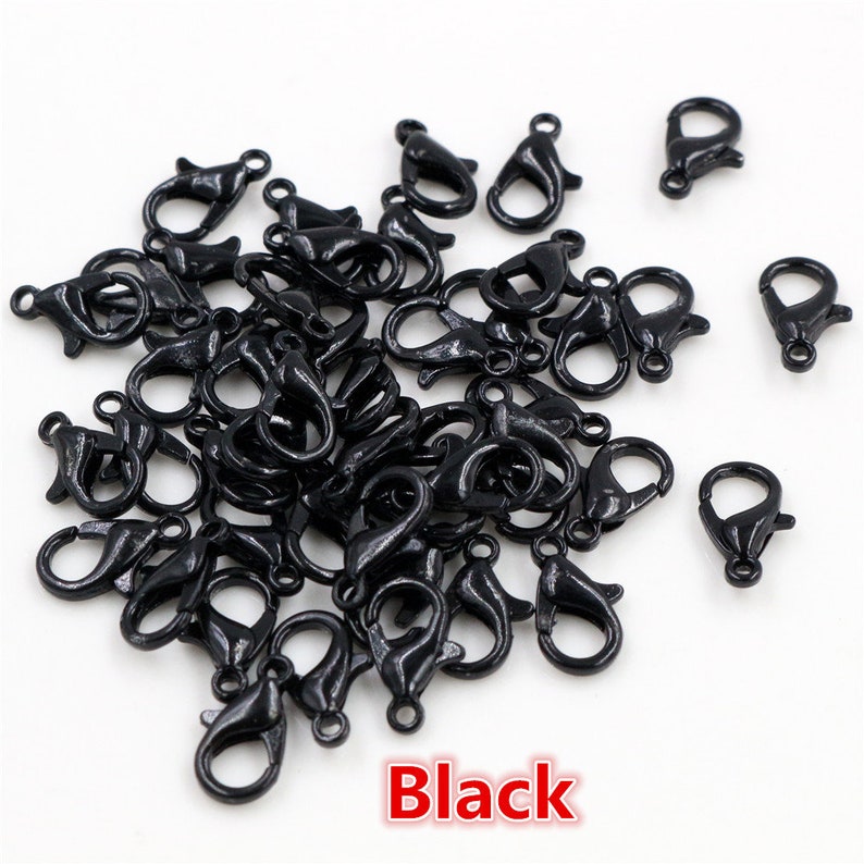 10x5mm/126mm 50 unids/lote 9 colores plateados accesorios de joyería de moda, ganchos de cierre de langosta de aleación para collar y cadena de pulsera DIY Black