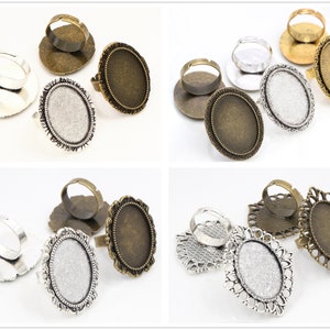 18x25mm 5pcs Antique Silver/Bronze/Gold Plated Brass Oval Adjustable Ring Setting Blank/Base,Fit 18x25mm Glass Cabochons zdjęcie 1