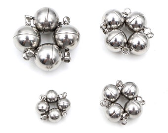 5 Sets 6 8 10 12mm Round Stainless Steel Ball Magnetic Connected Clasps Beads Charms End Caps for DIY Couple Bracelet Necklace Making