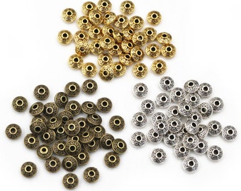 100pcs 6x6x3.5mm Bronze Antique Gold Silver Plated Spacer Beads Ball Crimp End Beads Stopper For Diy Jewelry Making Findings