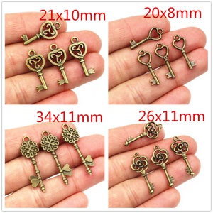 Fashion Antique Bronze Plated Heart Owl Key Charms Pendant for Necklace Bracelet DIY Jewelry Making Supplies image 2