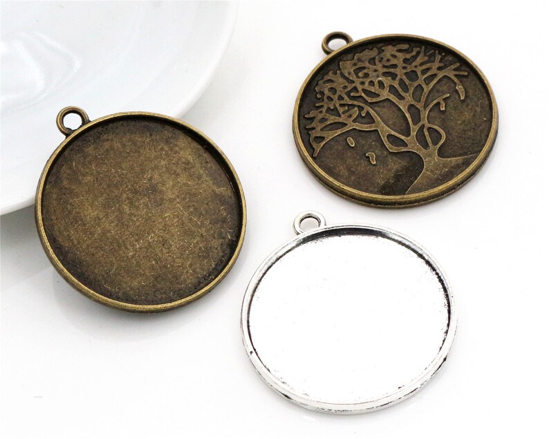10pcs 20mm Inner Size Antique Silver and Bronze Plated Tree Style Cabochon Base Setting Charms Pendant image 1