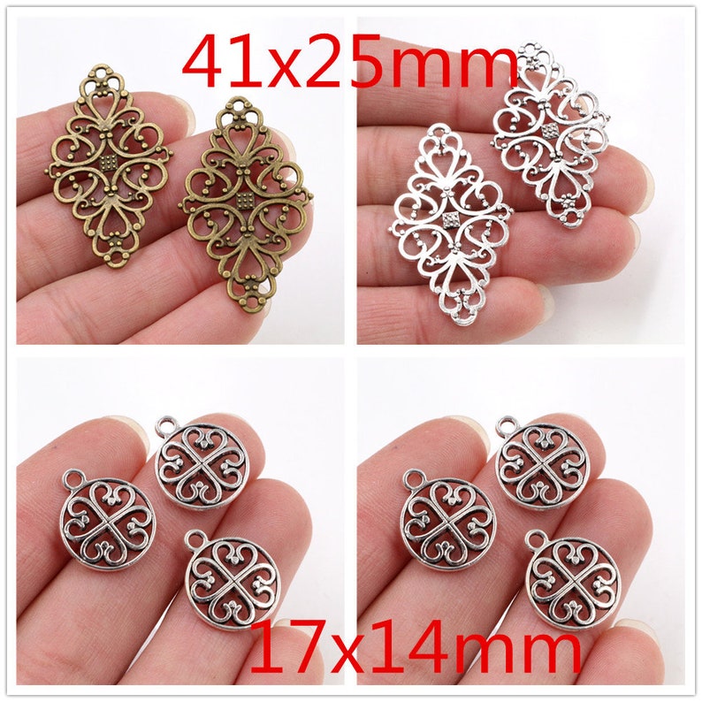 15/20/10pcs Antique Silver and Bronze Plated Flower Style Connector Handmade Charms Pendant:DIY for bracelet necklace image 3