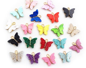 10pcs 14x16mm Acrylic Butterfly Charms Alloy Metal Charm Pendant For Necklace Bracelet DIY Jewelry Making Accessories Findings