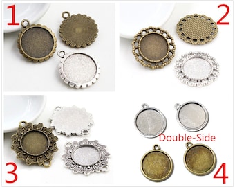 10pcs 16mm Inner Size Antique Bronze and Antique Silver Flower Style Cabochon Base Cameo Setting Charms Pendant