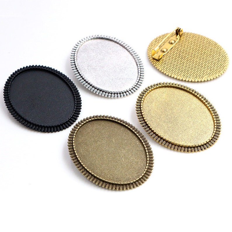 5 uds 30x40mm tamaño interior plata antigua oro y bronce y broche de alfiler negro estilo Simple Base colgante 1