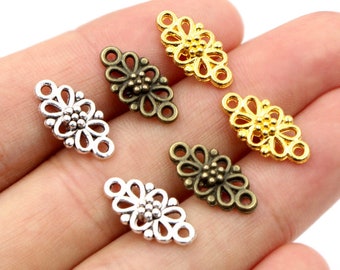 30pcs / lot 16x8mm Or Antique Argent Plaqué Bronze Fleur Style Connecteur Charm Pendentif DIY Bijoux Fournitures Résultats