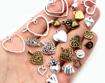 New Fashion Antique Silver Plated Bronze Gold Heart Chrams Metal Alloy Pendant Charms for DIY Neckalce Jewelry Making Findings