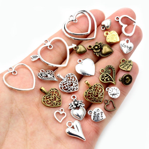 New Fashion Antique Silver Plated Bronze Gold Heart Chrams Metal Alloy Pendant Charms for DIY Neckalce Jewelry Making Findings