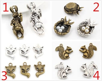 3/4/10pcs Antique Argent et Bronze Plaqué M. Jack Lapin / Nid d’oeuf / Écureuil Handmade Charms Pendentif pour Collier Fabrication de bijoux