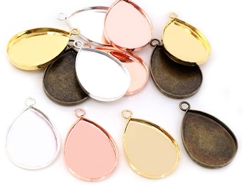 20pcs 13x18mm 18x25mm Inner Size 3 Colors Plated Drop Style Brass Cameo Cabochon Base Setting Charms Pendant necklace findings