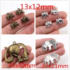 1/10/2/8/15pcs 60x55/25x21/13x12/45x40mm Ciondolo antico argento e bronzo placcato elefante fatto a mano ciondoli: fai da te per collana braccialetto immagine 3