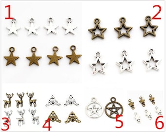 100/50/20/15/40 pcs Pendentif étoile fait main en bronze et argent antique : DIY pour bracelet collier